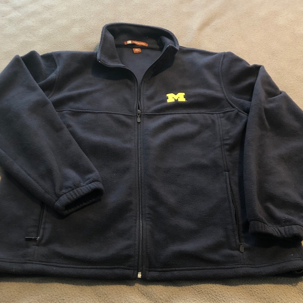 Vintage Michigan Wolverines Adult Large Blue Fleece Full Zip Harrington Jacket